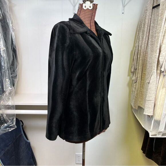 Vintage 80's/90's Y2K Black Velour Button Front Long Sleeve Collared Top Medium - Picture 3 of 14